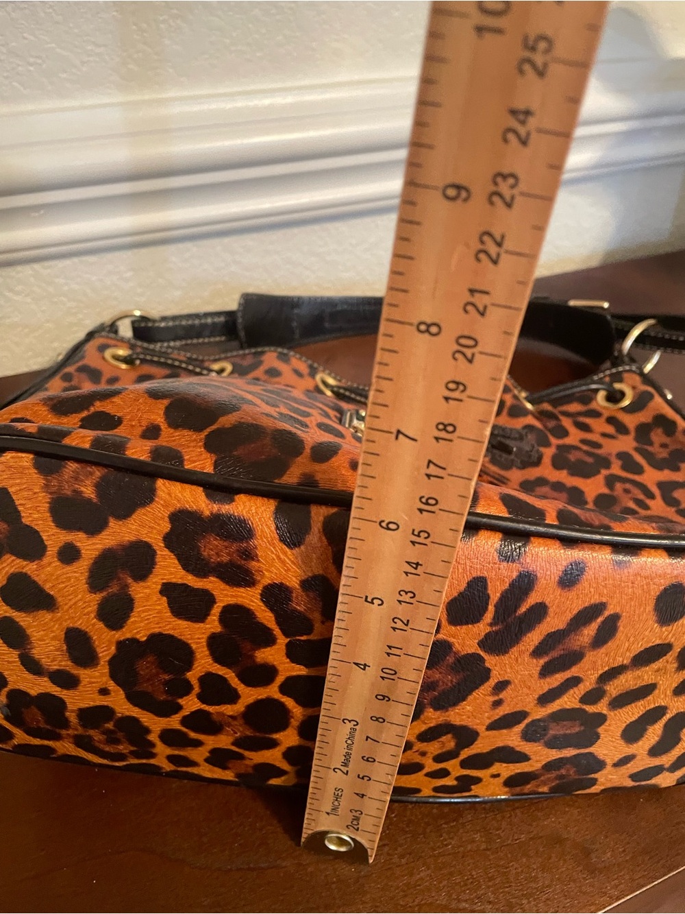 Dooney & Bourke Leopard Print Drawstring Shoulder Bag - Brown and Black - Picture 15 of 15